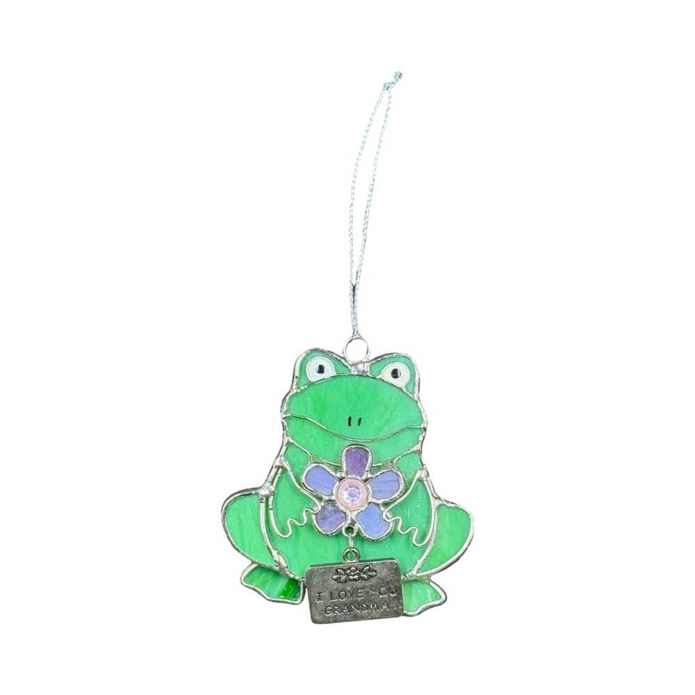 GANZ Stained Glass Frog Suncatcher “I Love You Grandma“ Ornament w Purple Flower
